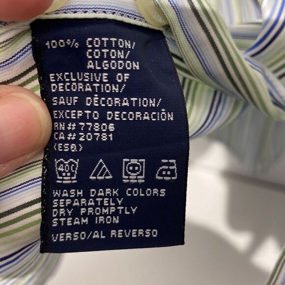 Tommy Hilfiger Men's Striped Button-Down Dress Shirt Blue/Green Size XL - Picture 7 of 7